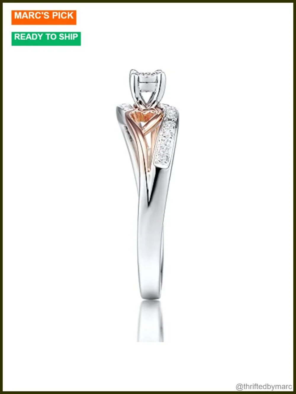 10K Rose Gold & Sterling Silver Diamond Promise Ring 1/10 Carat Halo Heart